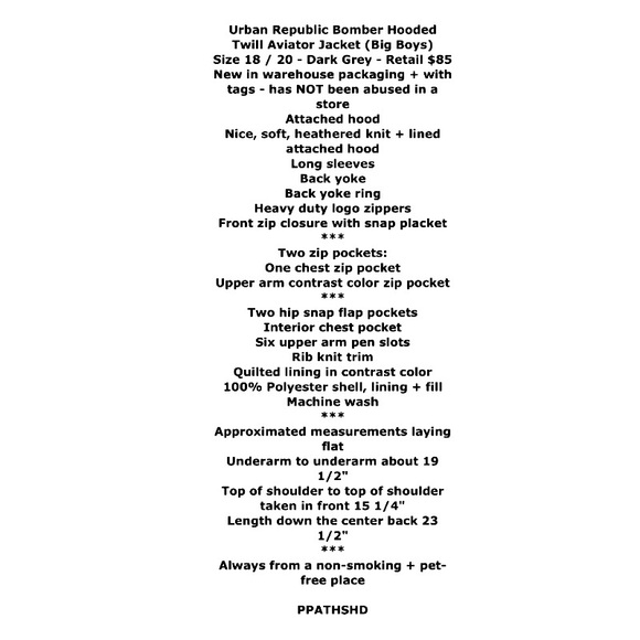 $85 Urban Republic Big Boy Bomber Jacket 18 / 20 Aviator Hooded Heavy Duty Zips - Picture 2 of 15